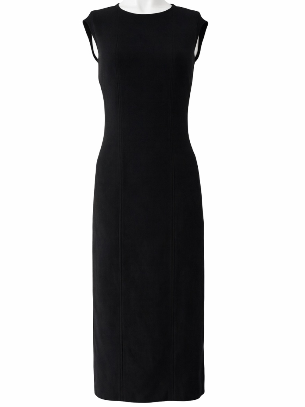 Level 99 Kimi Seamed Faux Suede Dress Black Midi Scoop Neck Back Slit XS